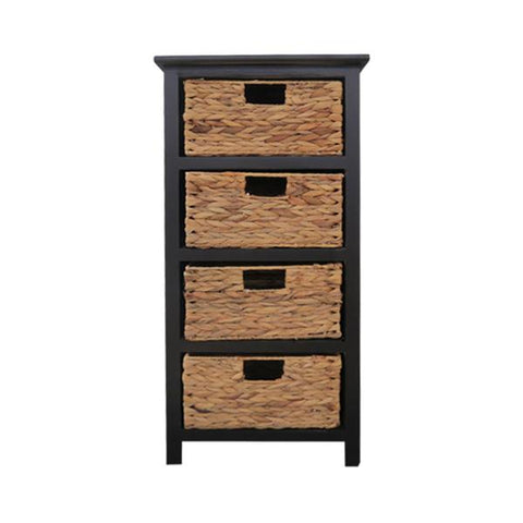 Mesa de 4 cajones color chocolate con rattan
