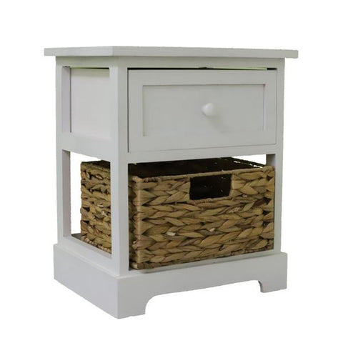 Mesa de noche blanca 1 gaveta con rattan