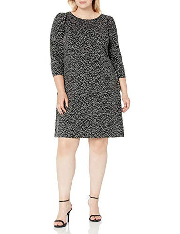 Calvin Klein Women's Size Three Quarter Puff Sleeve Sheath, Black/Charcoal, 14 Plus