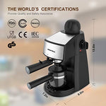 Espresso Machine 3.5 Bar 4 Cup Espresso Maker Cappuccino Machine with Steam Milk Frother and Carafe