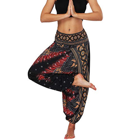 Lu's Chic Women's Harem Yoga Pants Palazzo Baggy Gaucho Beach Loose Parachute High Waist Pant Black One Size