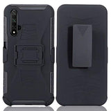 Lantier Hybrid Heavy Duty Shockproof Rugged Holster Protective Case with Kickstand and Swivel Belt Clip for Huawei Nova 5T / Honor 20 Black