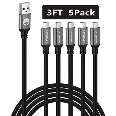 USB Type C Cable 5-Pack 3FT,SMALLElectric Nylon Braided USB Type A to C Fast Charger Cords for Samsung Galaxy Note 9 8,S8 S9 S10 Plus S10e,Google Pixel,Nintendo Switch,Nexus,LG V30 V20 G6 5,(Black)