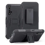 Lantier Hybrid Heavy Duty Shockproof Rugged Holster Protective Case with Kickstand and Swivel Belt Clip for Huawei Nova 5T / Honor 20 Black