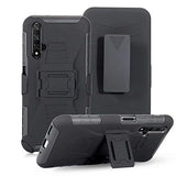 Lantier Hybrid Heavy Duty Shockproof Rugged Holster Protective Case with Kickstand and Swivel Belt Clip for Huawei Nova 5T / Honor 20 Black