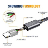 USB Type C Cable, Snowkids USB C Charger (2 PACK 6.6FT) Nylon Braided USB A to USB C Fast Charging Cord Compatible Samsung Galaxy S9 S8 Plus Note 9 8,LG V30 V20 G6 G5,Pixel XL,Nintendo Switch (Grey)