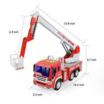 Gizmovine Fire Truck Toy Friction Power with Lights and Sounds, Extending Rescue Rotating Ladder Pull Back Construction Toys Vehicles for Toddlers Boys 4, 3, Year Old, 1:16 Scale