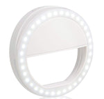 Selfie Ring Light, Rechargeable Clip on Selfie Fill Light with 36 LED Light, 3-Level Adjustable Brightness Compatible for iPhone, iPad, Android, Tablet, Laptop, Camera Video (White)