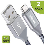 BrexLink Micro USB Cable Android, Micro USB to USB 2.0 Cable (2-Pack,6.6Ft) Nylon Braided Sync and Fast Charging Cable for Samsung, Kindle, Android Smartphones, Galaxy S7 Edge, Moto G5, PS4 (Grey)