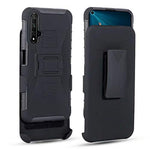 Lantier Hybrid Heavy Duty Shockproof Rugged Holster Protective Case with Kickstand and Swivel Belt Clip for Huawei Nova 5T / Honor 20 Black
