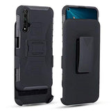 Lantier Hybrid Heavy Duty Shockproof Rugged Holster Protective Case with Kickstand and Swivel Belt Clip for Huawei Nova 5T / Honor 20 Black