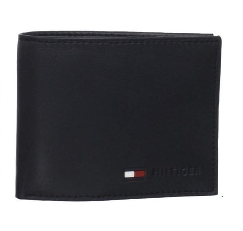 Tommy Hilfiger Coin Pocket Wallet - Genuine Leather Slim Single Fold Bifold for Men with Small Pouch