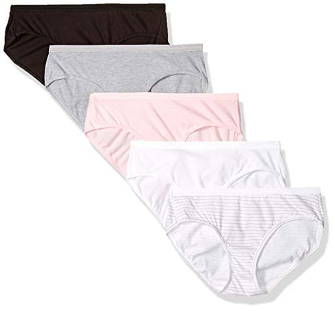Hanes Ultimate Women's Comfort Cotton Hipster Panties 5-Pack, White/Pink/Grey/Black Assorted, 8