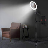 B-Land 6.2" Ring Light with Tripod Stand & Mirror for YouTube Videos & Makeup, LED Camera Selfie Light with Cell Phone Holder, Mini Makeup Mirror with Lights, 3 Modes & 10 Brightness
