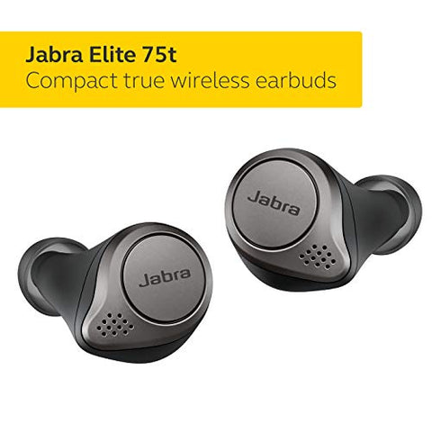 Jabra Elite 75t Earbuds – True Wireless Earbuds with Charging Case, Titanium Black – Bluetooth Earbuds with a More Comfortable, Secure Fit, Long Battery Life and Great Sound Quality