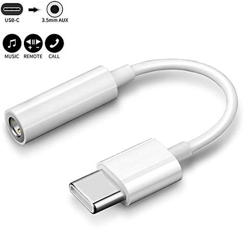 Headphones Adapter Type C to 3.5mm Audio Cable Compatible with Pixel 4 3 2 XL/iPad Pro/HTC//Huawei/LG/Essential/Sony/Samsung Galaxy Note 10 and More USB C Devices（White）