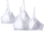 Hanes Women's Lace Trim Wirefree Bra 2-Pack, White, 36D