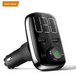 Bluetooth FM Transmitter for Car, Wireless Bluetooth FM Radio Adapter Car Kit with Hands-Free Calling and Dual USB Charging Ports, Music Player Support TF Card USB Flash Drive