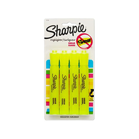 Sharpie 25164PP Accent Tank Highlighters, Chisel Tip, Fluorescent Yellow, 4-Count