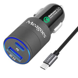 Meagoes Rapid USB PD Car Charger, Compatible Google Pixel 3 XL/3/2 XL/ 2/ XL/C, Moto Z3 Play/Z2 Force/Z2 Play/Z Droid, Power Delivery & Quick Charge 3.0 Adapter, with Fast Charging Type C Cable Cord