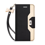 FYY Leather Case with Mirror for Samsung Galaxy S7, Leather Wallet Flip Folio Case with Mirror and Wrist Strap for Samsung Galaxy S7 Black