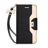 FYY Leather Case with Mirror for Samsung Galaxy S7, Leather Wallet Flip Folio Case with Mirror and Wrist Strap for Samsung Galaxy S7 Black