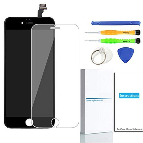 QIANZEY666 for iPhone 6 Screen Replacement (Black), LCD Touch Screen Digitizer Display Frame Assembly Kit with Repair Tools + Glass Screen Protector, iPhone 6 4.7 Inch Only