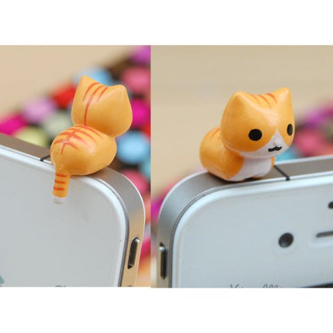 ZOEAST Adorable Little Yellow Sitting Cat Sweet Cat Kitten Kitty Dust Plug 3.5mm Phone Plug Headphone Jack Earphone Cap Ear Cap Dustproof Plug Charm Compatible with iPhone 4 4S 5 5S 6 Plus