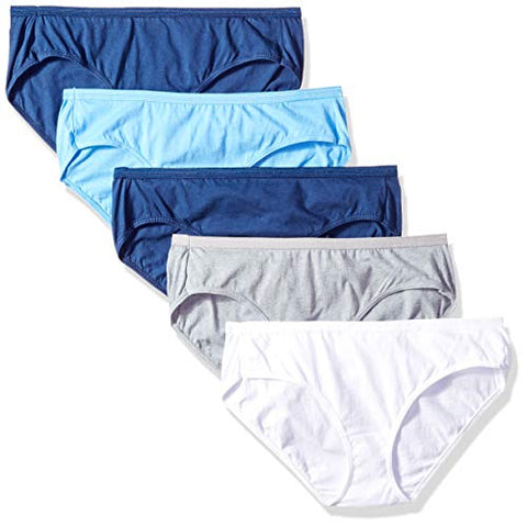 Hanes Ultimate Women's Comfort Cotton Hipster Panties 5-Pack, White/Blue Grey Assorted, 8