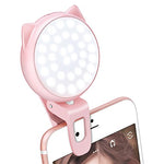iPhone Camera Selfie Ring Light, Rechargeable Portable Clip-on Mini Selfie Light with 32 LED, Cute Cat Shape, 9 Flash Lights for iPad, Phone, Sumsung Galaxy, Android, Camera, Tablet, Laptop (Pink)