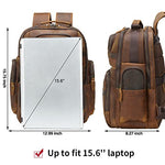 TIDING Men's Full Grain Leather Backpack 15.6" Laptop Bag Large Capacity Travel Hiking Daypacks with USB Charging Port