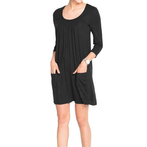 KIKOY Women's 3/4 Sleeve Vintage Boho A-Line Dress Casual Loose T-Shirt Dress