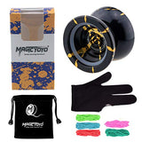 MAGICYOYO Professional Unresponsive Yoyo N11 Alloy Aluminum YoYo Ball (Black with Golden) with Bag, Glove and 5 Strings
