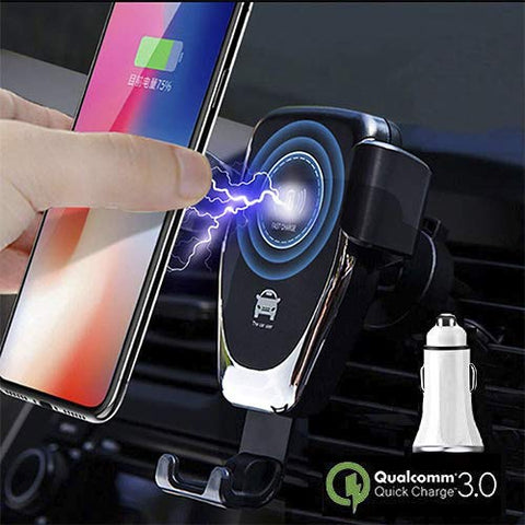 Wireless Car Charger Mount, 10W Fast Qi Car Charger Holder for iPhone X 8 Samsung Galaxy S9 S8 S7 LG Premium Charge Stand Cars Kit with QC3.0 Quick Gravity Dock and Cell Phone Air Vent Set - Upgraded
