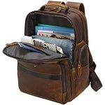 TIDING Men's Full Grain Leather Backpack 15.6" Laptop Bag Large Capacity Travel Hiking Daypacks with USB Charging Port