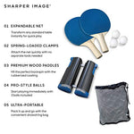 Sharper Image 7-Piece Retractable Tabletop Tennis Game Set, Play Almost Anywhere with Expandable Net, 2 Paddles and 3 Balls, Includes Convenient Portable Drawstring Bag