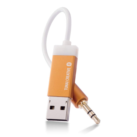 TUNAI Firefly Bluetooth Receiver: World’s Smallest Wireless Audio Bluetooth 4.2 Adapter with 3.5mm AUX for Car/Home Stereo Music Streaming; Auto On, No Charging Needed - Car Pack (Gold)