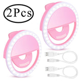 Hicdaw 2PCS Selfie Light Ring Selfie Light Led Circle Clip On Selfie Light 3 Level Adjustable Brightness Rechargeable Compatible for Phone Photography