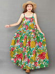 YESNO Women Casual Loose Bohemian Floral Print Dresses Empire Waist Spaghetti Strap Long Maxi Summer Beach Swing Dress XS-5X E75 (L, As Picture10-Multi-Colored)