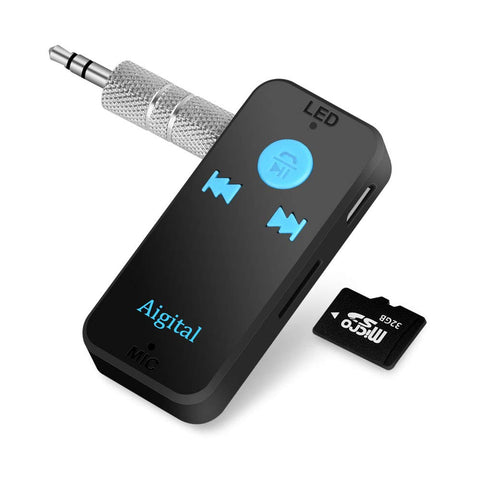 Bluetooth Receiver, Mini Wireless Audio Adapter Hands-Free Car Kit Music Streaming 3.5mm Stereo Output (Bluetooth 4.1, A2DP, 8H Play,TF/SD Card) Bluetooth Aux Adapter for Home Car Sound System