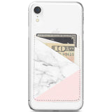 Obbii Baby Pink Marble PU Leather Card Holder for Back of Phone with 3M Adhesive Stick-on Credit Card Wallet Pockets for iPhone and Android Smartphones