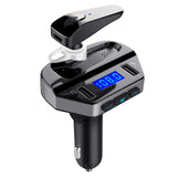 LUTU Bluetooth FM Transmitter for Car with Earphone, Wireless Radio Adapter in Car Kit with Hands Free Calling Headset, Support USB Flash Drive Music Player Dual Fast Charger