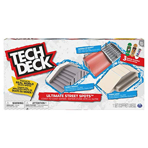 TECH DECK, Ultimate Street Spots Pack with 3 Fully Assembled Exclusive Boards, Coast to Coast Edition