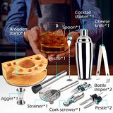 DEKINMAX 12-Piece Bartender kit with stand, Stainless Steel Cocktail Shaker set-Martini Shaker, Jigger, Strainer, Bar Mixer Spoon, Tongs, Bottle Opener,Liquor Pourer,Bottle stopper