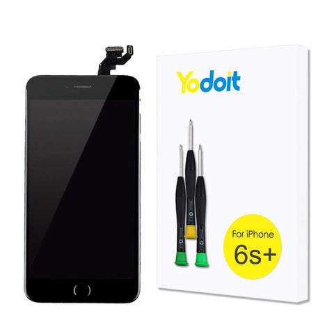 for iPhone 6s Plus Touch Screen Replacement - Yodoit LCD Display Digitizer Glass Full Assembly with Small Parts Camera Proximity Sensor Home Button Earpiece Speaker 3D Touch + Tool (5.5 inches Black)
