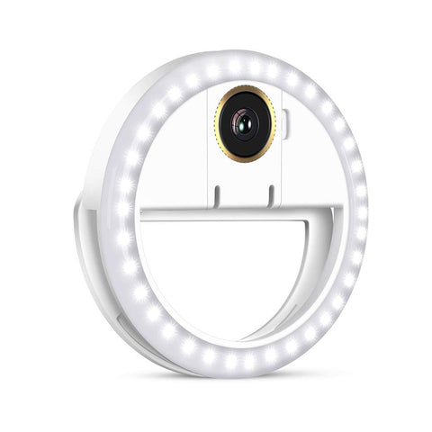 Selfie Light Ring, OU-BAND LED Rechargeable Clip On Phone Ring Lights with Macro Camera Lens for Smart Phone Laptop Camera Photography Video Lighting - White