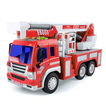 Gizmovine Fire Truck Toy Friction Power with Lights and Sounds, Extending Rescue Rotating Ladder Pull Back Construction Toys Vehicles for Toddlers Boys 4, 3, Year Old, 1:16 Scale