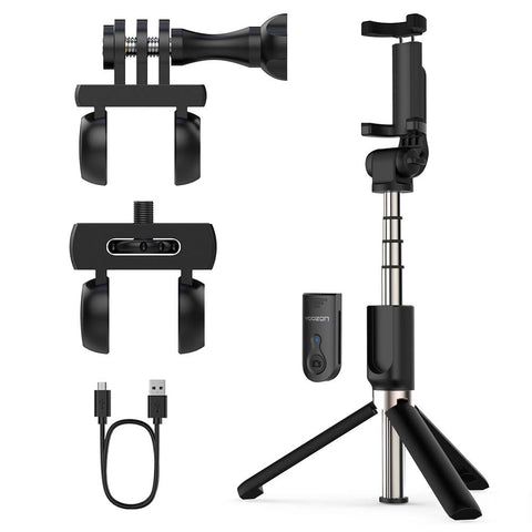 Yoozon Upgraded Selfie Stick Tripod Bluetooth, Phone & Camera Tripod Selfie Stick with Wireless Remote Shutter for Gopro,Action Cameras, iPhone Xs MAX/XR/XS/X/Galaxy S9 Plus and More (Black-Black)