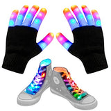 Aywewii Led Finger Gloves, Led Gloves LED Shoelaces Set Light Up Toys for Boys Girls, Flashing Gloves for Christmas Thanksgiving Birthday Glow Halloween Costume Party