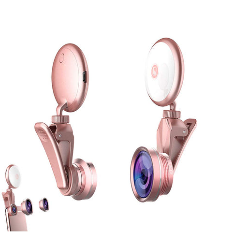 JJYu Selfie Ring Light Fill Light [Rechargeable Battery] LED Light with Mobile Lens Kit Compatible with iPhone, iPad, Sumsung Galaxy, Photography Phones, Tablet, Laptop (Pink)